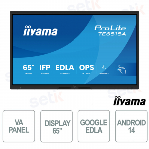 TE6515A-B2AG 65" 4K UHD, Google EDLA, Android 14, 40-point Touch, WiFi-6E for School and Business - iiyama