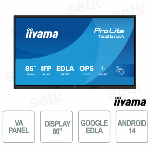 TE8615A-B2AG 86" 4K UHD, Google EDLA, Android 14, Touch 40 punti, WiFi-6E per scuola e aziende - iiyama