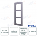 3-Module Aluminum Video Intercom Flush-Mount Frame with Front Panel and Mounting Accessories - Hyundai