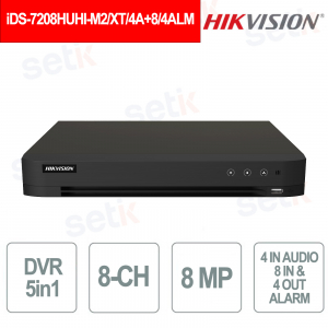 Hikvision AcuSense 4K 8-Channel DVR with 4 Audio Inputs, 8 Alarm Inputs, and 4 Alarm Outputs