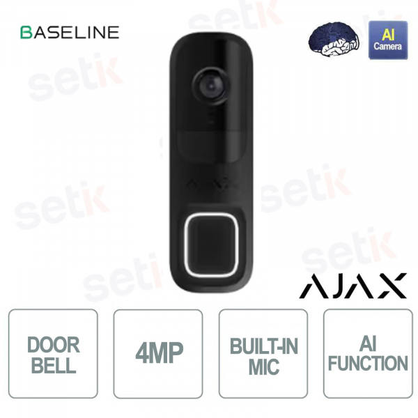 Sonnette vidéo intelligente Ajax DoorBell noire – Interphone vidéo intelligent avec IA, détecteur de mouvement PIR et caméra HDR
