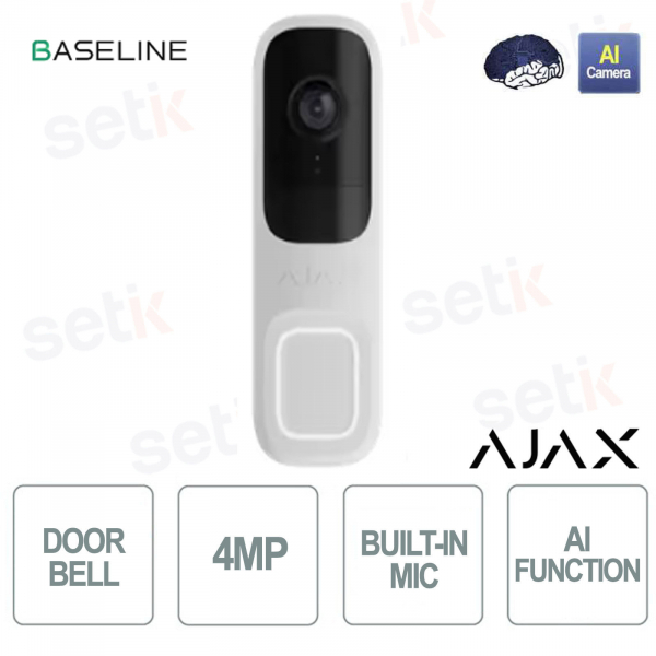 Sonnette vidéo Ajax blanche – Interphone vidéo intelligent avec IA, détecteur de mouvement PIR et caméra HDR