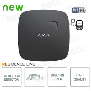 Ajax FireProtect Jeweller Black Wireless Smoke and Heat Detector with Integrated Alarm