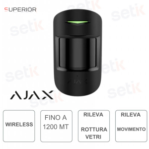 Ajax Superior CombiProtect Jeweler Black – Wireless PIR + Glass Break Sensor with Pet Immunity and 1,200 m Range