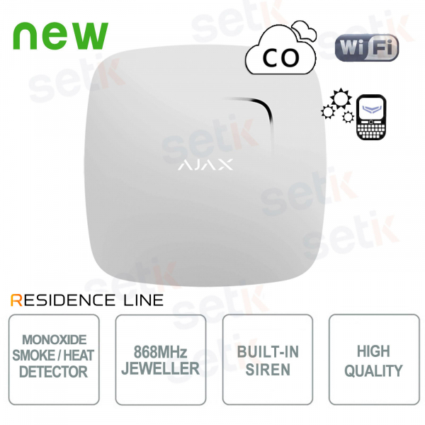 Ajax FireProtect Plus Jeweller Bianco Rilevatore Fumo CO e Temperatura Wireless