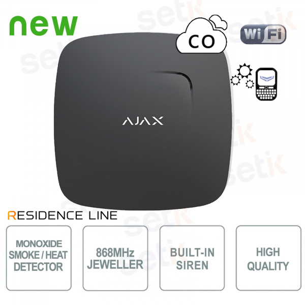 Ajax FireProtect Plus Jeweller Nero Rilevatore Fumo CO e Temperatura Wireless
