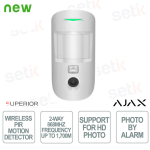Ajax Superior MotionCam HD (PhOD) Jeweller Blanc – Détecteur PIR sans fil avec photo HD, PhOD et portée de 1 700 m