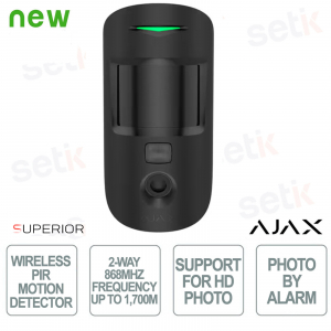 Ajax Superior MotionCam HD (PhOD) Noir Bijoutier – Détecteur PIR sans fil avec photos HD, PhOD et portée de 1 700 m