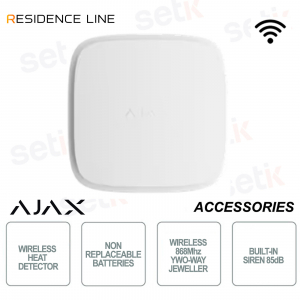 Ajax FireProtect 2 AC Bianco – Rilevatore Antincendio a Rete con Sensore di Calore Jeweller