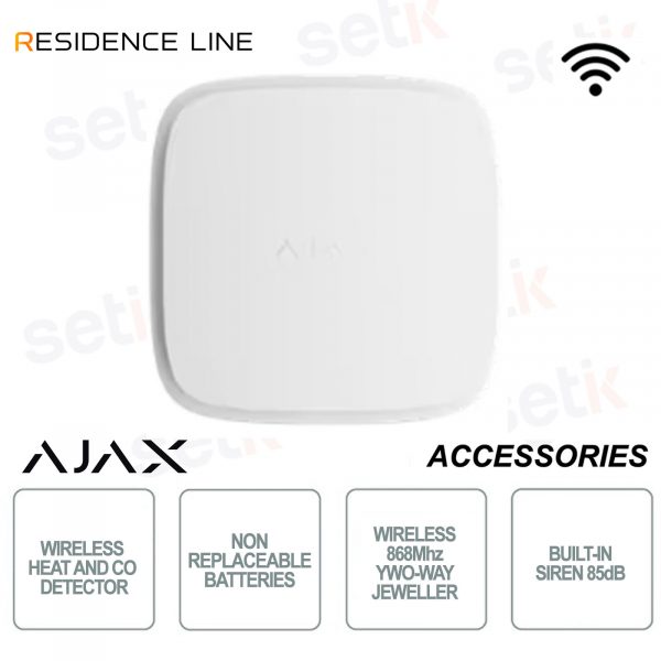 Ajax FireProtect 2 AC Bianco – Rilevatore Calore e Monossido di Carbonio Jeweller