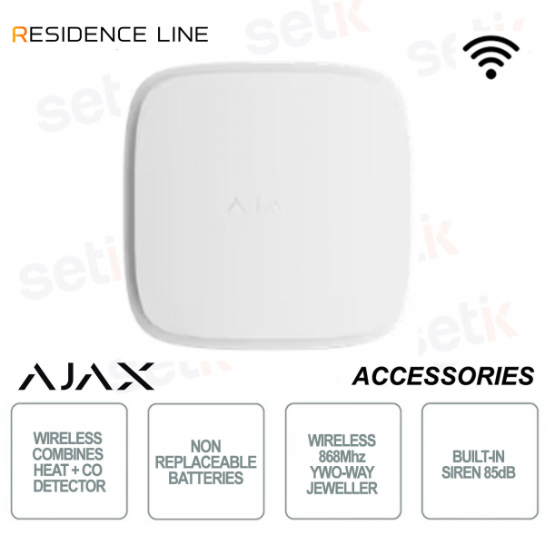 Ajax FireProtect 2 AC Bianco – Rilevatore Fumo e Calore a Rete Jeweller