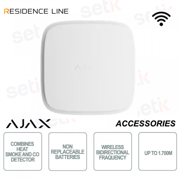 Ajax FireProtect 2 AC Jeweller Bianco – Rilevatore Antincendio Intelligente con Sensore Fumo, Calore e Monossido di Carbonio