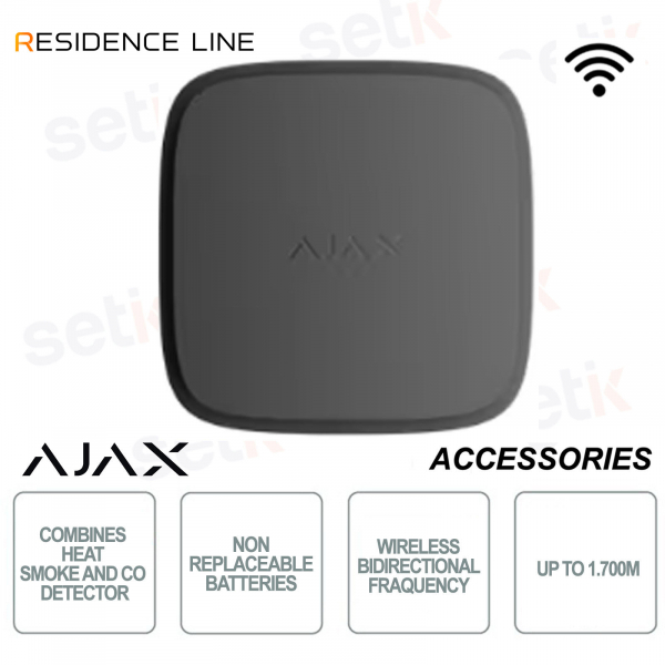 Ajax FireProtect 2 AC Jeweller Nero – Rilevatore Antincendio Intelligente con Sensore Fumo, Calore e Monossido di Carbonio