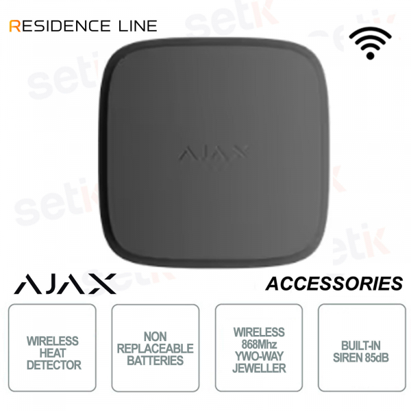 Ajax FireProtect 2 AC Nero – Rilevatore Antincendio a Rete con Sensore di Calore Jeweller