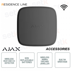 Ajax FireProtect 2 AC Nero – Rilevatore Calore e Monossido di Carbonio Jeweller
