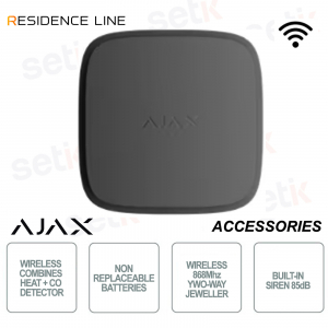 Ajax FireProtect 2 AC Nero – Rilevatore Fumo e Calore a Rete Jeweller