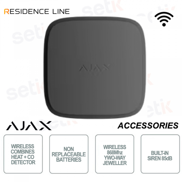 Ajax FireProtect 2 AC Nero – Rilevatore Fumo e Calore a Rete Jeweller