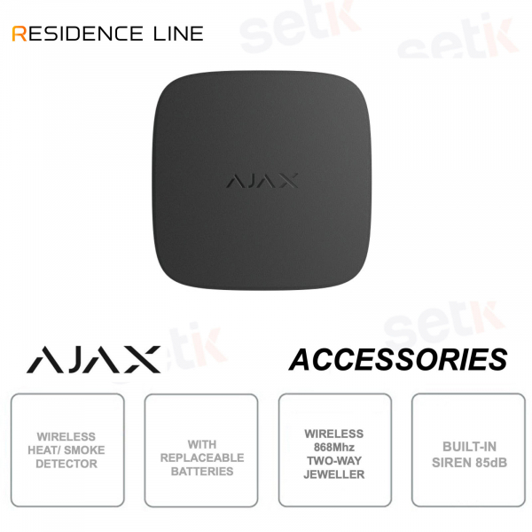 Ajax FireProtect 2 RB Nero Jeweller Rilevatore di Fumo e Calore Wireless con Sensore Avanzato e Sirena Integrata