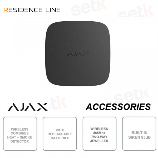 Ajax FireProtect 2 RB Nero – Rilevatore Antincendio Wireless con Sensore Fumo, Calore e Monossido di Carbonio Jeweller