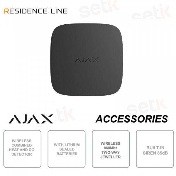 Ajax FireProtect 2 SB Nero – Rilevatore Calore e Monossido di Carbonio Jeweller