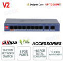 Switch PoE géré dans le cloud, 10 ports Gigabit, 60 W, Hi-PoE, VLAN, STP, portée de 250 m, gestion à distance - Dahua