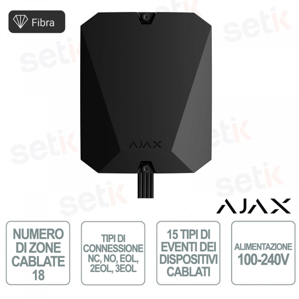 Ajax Superior MultiTransmitter Fibra Nero – Modulo Integrazione 18 Zone con Tecnologia Fibra e Protezione Tamper
