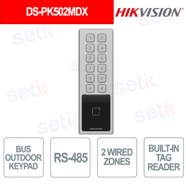 Tastiera Bus Outdoor IP66 IK08 RFID 2 Zone Relay RS-485 Antifurto Professionale - Hikvision