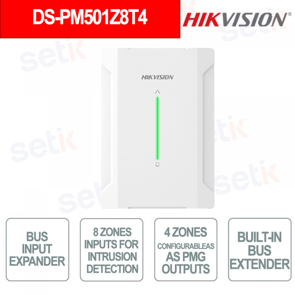 8-Zone Expansion Module with 4 PGM RS-485 Bus and AUX Output for Intrusion Systems - Hikvision