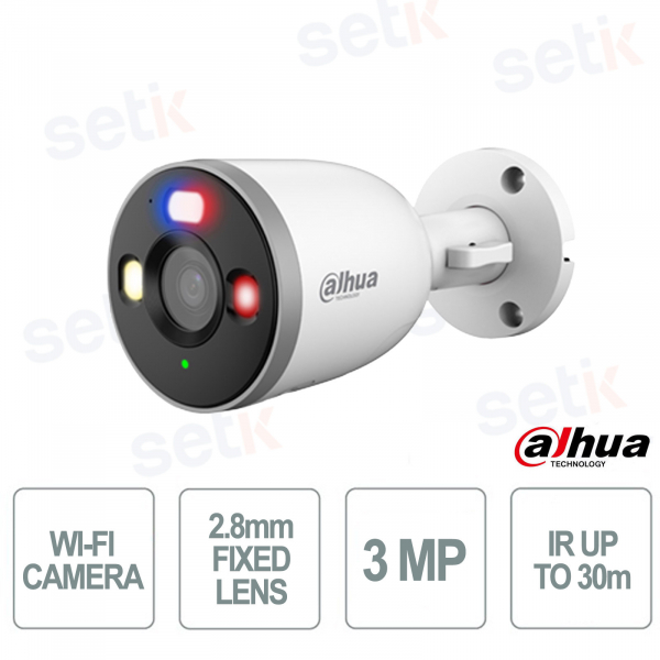 IPC-F3D-PV 3MP WiFi 6 Bullet con AI, Ottica 3.6mm, IP67, Allarme Attivo e Visione Grandangolare - Dahua