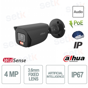 Caméra intelligente à double éclairage 4 MP 3,6 mm WizSense IP67 AI PoE noire - Dahua