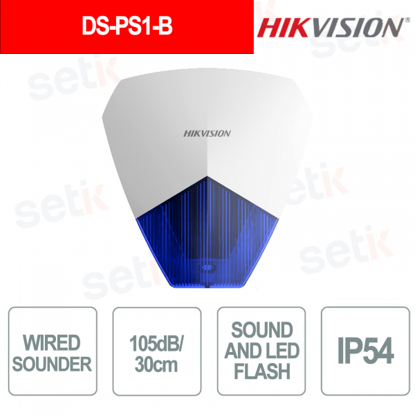 DS-PS1-B 105dB IP54 Wired Siren with LED for Security Systems - Hikvision