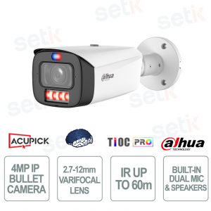 Caméra Bullet Dahua WizColor TiOC PRO AI 4MP 2,7-12 mm avec sirène et double éclairage intelligent actif IP67