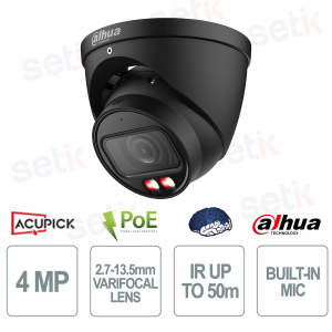 Dahua 4MP WizSense AI Varifocal 2.7-13.5mm Smart Dual Light IP67 Camera Built-in Microphone Black