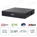 NVR 32 Canali WizMind AI 16 PoE 8HDD 8K HDMI H.265+ Videosorveglianza Professionale - Dahua