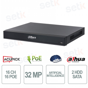 NVR Dahua 16 Canali WizMind AI 16 PoE 2HDD 8K HDMI H.265+ Videosorveglianza Professionale - Dahua