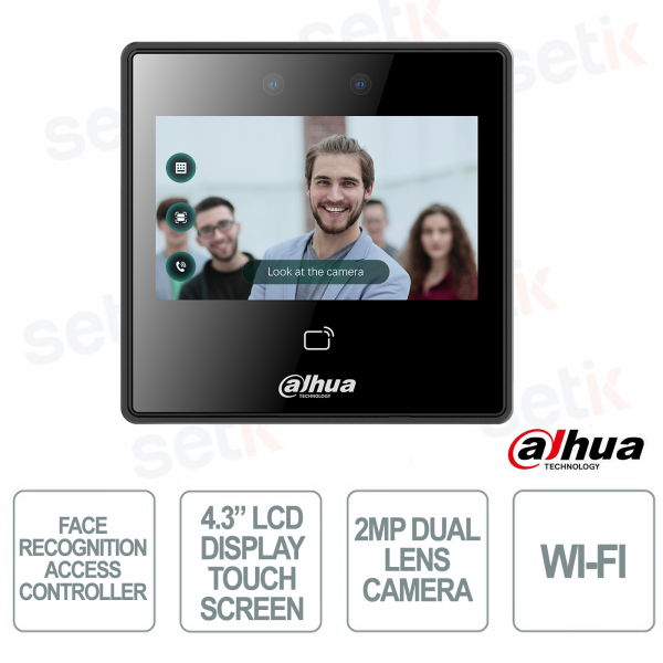 Controllo Accessi ASI3213A-W con Riconoscimento Facciale 2MP, WiFi, QR Code e Display Touch 4.3" - Dahua