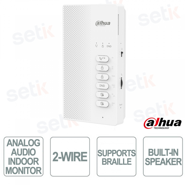 Moniteur audio analogique 2 fils VTH0003A avec interphone, mode Ne pas déranger et contrôle d'accès - Dahua
