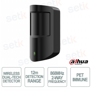 ARD2231-W2-868-B Sensore Volumetrico Wireless PIR+MW 868MHz 12m con AES128 e Pet Immunity - Dahua