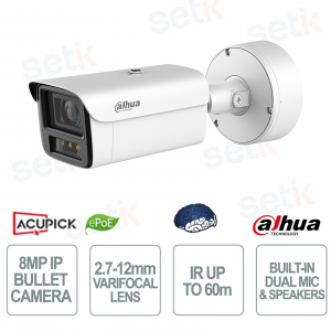 WizMind 8MP AI Bullet Camera 2.7-12mm IR 60m IP67 IK10 with Facial Recognition and ANPR - Dahua