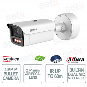 4MP WizMind AI Bullet Camera 2.7-12mm Lens IR 60m IP67 IK10 Integrated Audio and Alarm - Dahua