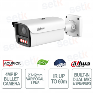 Dahua WizColor AI Bullet Camera 4MP 2.7-12mm IR 60m IP67 IK10 Built-in Audio and Alarm