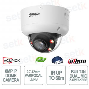 Caméra Bullet IA WizColor 8MP 2,8 mm, vision nocturne infrarouge 80 m, étanchéité IP67 et IK10, audio et alarme intégrés - Dahua