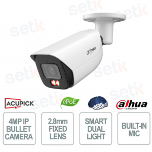 Telecamera 4MP AI Bullet 2.8mm Smart Dual Light IR 50m IP67 con Microfono e Allarme Integrato - Dahua