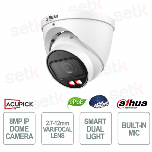 Caméra IP optique 4K 8 MP WizMind AI 2,7-12 mm à double éclairage intelligent IP67 - Dahua