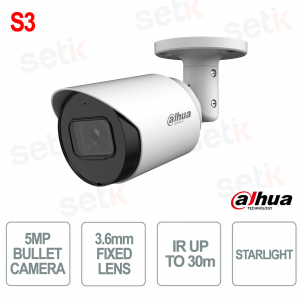Caméra de surveillance vidéo HDCVI 5MP Bullet 3,6 mm Starlight IR 30 m IP67 - Dahua