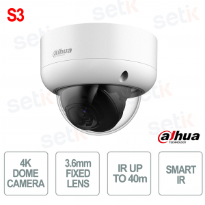 Caméra de vidéosurveillance dôme 4K Dahua HAC-HDBW1801EA-A-S3, infrarouge 3,6 mm, portée 40 m, audio, IP67, IK10