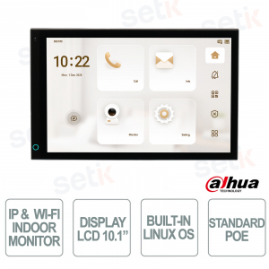 VTH5741A-WP monitor interno IP Wi-Fi 10.1" touchscreen con PoE e audio bidirezionale - Dahua