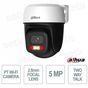Telecamera WiFi PT 5MP con ottica 2.8mm, auto tracking, AI e allarme attivo IP66 - Dahua