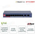 Switch PoE CS4010-8ET2GT-110 10 ports Cloud 8 PoE 110 W BT 90 W Gigabit VLAN 250 m Watchdog - Dahua
