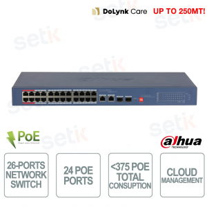 PoE Switch CS4226-24ET-375 V2 26 Ports 24 PoE 375W BT 90W Cloud Gigabit VLAN 250m Watchdog - Dahua